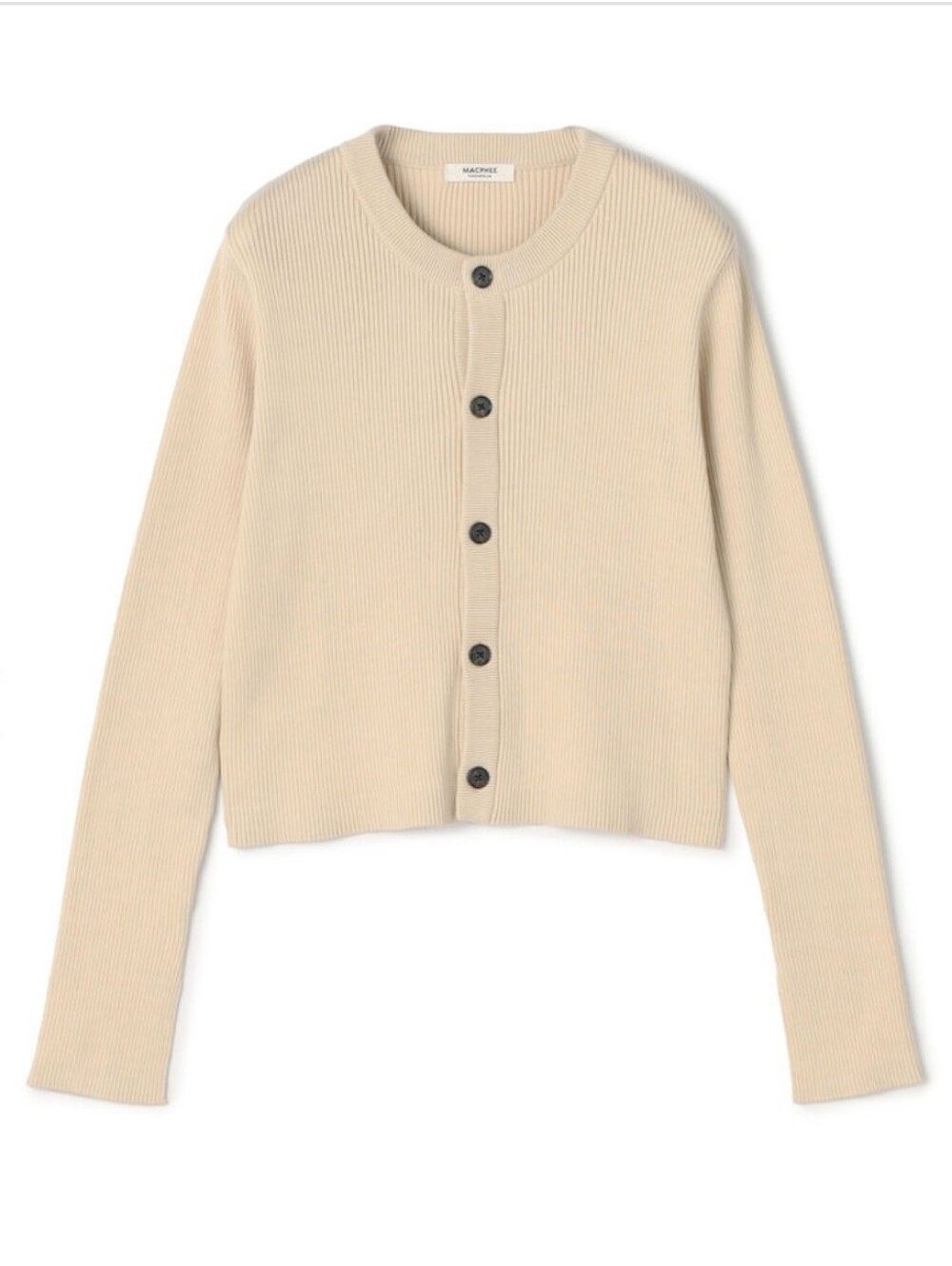 Macphee Tomorrowland 100% Cotton rib Crew Neck cardigan Light Beige Small Japan